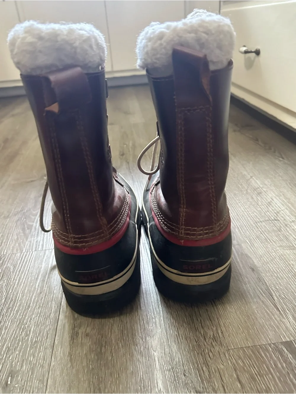 Sorel Brown and Black Women's Rain & Snow Boots with Red Accent